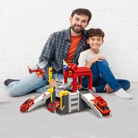 Maggie Interactive Police Station Playset for Kids - Detailed 2-Level Garage with Police Car and Helicopter - Educational Toy for Ages 3+, Large, Red, 660-S101