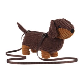 Apricot Lamb Dog Dachshund Dachshund Shaped Shoulder Bag Plush Purse for Adults and Teenage Girls, Plush Toy Shoulder Bag in Animal Shape, Kids Fashion Handbags, 33 cm, brown