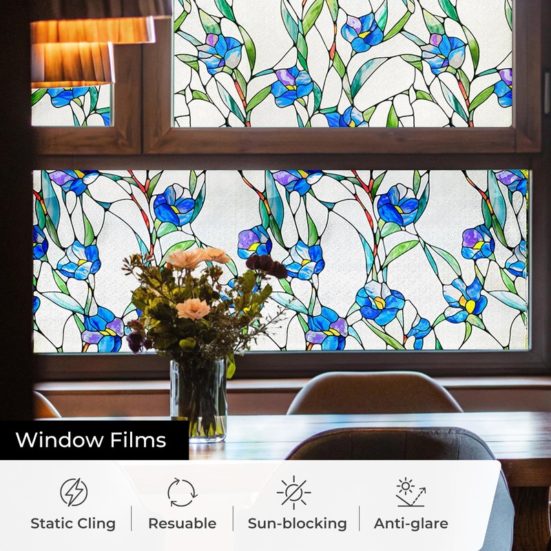 3D Stained Glass Window Film, Decorative Window Privacy Film for