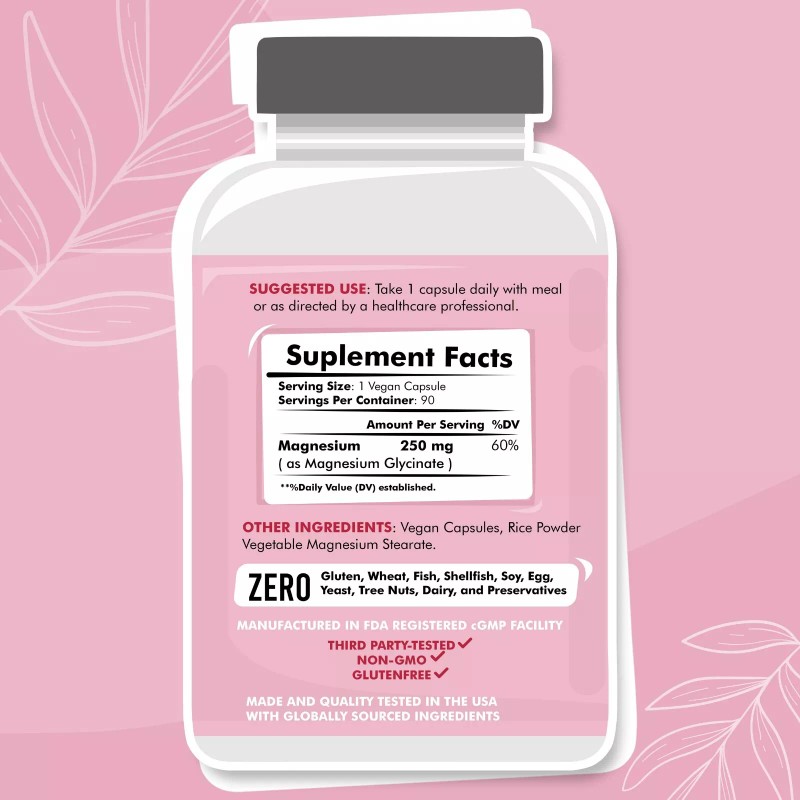 American Standard Supplements Magnesium Glycinate for Women 250mg Per Capsule