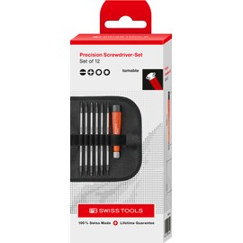 PB Swiss Tools Mini Screwdriver Set PB 513 | 100% Swiss Made | 6-piece Screwdriver Set with Duplex Interchangeable Torx Philipps Slotted Blades in Compact Leather Roll-Up Case