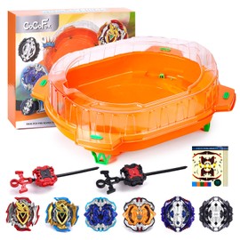 COCOFOX Battling Top Burst Toy Set, 6 Battling Tops 2 Launchers and 1 Stadium, Toys for 6 Year Old Boys & Girls & Up（Orange）