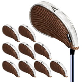 Andux Mesh Golf Iron Headcover with Zipper for Left & Right 10pcs/set (Gray/Coffee)