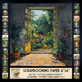 FLONZ Scrapbook Paper (24 sheets 6"x6") Cottage Garden Pathways ~ A dreamy collection of digitally painted woodland trails and fairytale cottages with lush floral scenery and soft light rendering