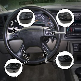 2025 Upgrade 4X Steering Wheel Control Switch Button Replacement for 2004-2009 Chevy Trailblazer, Replace for 21997738, 21997739, 1999442, 1999443, 901-120, 901-121, 901-122, 901-123, Black