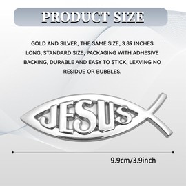 QQWD 2 PCS Jesus Fish Decal Sticker, Christian Car Badge Sticker, 3D Chrome Decal Jesus Fish Symbol, Auto Decor Accessories for Car Window, Bumper, Laptops, Trunk, Motorcycle, Refrigerator(Silver)
