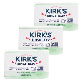 Kirk's Castile Bar Soap Clean Soap for Men, Women & Children | Premium Coconut Oil | Sensitive Skin Formula, Vegan | Soothing Aloe Vera | 4 oz. Bars - 3 Pack