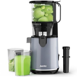 Aeitto Juicer Machines, Cold Press Juicer with 5.3" Large Feed Chute,1.7L Large Capacity, 250W Whole Masticating Juicers for Vegetable and Fruit, High Juice Yield, Easy to Clean with Brush - Color: Grey