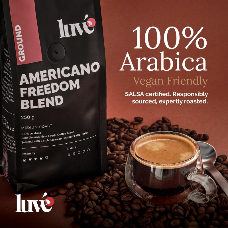 Luvé Americano Freedom Blend Ground Coffee 250g – Medium Roast