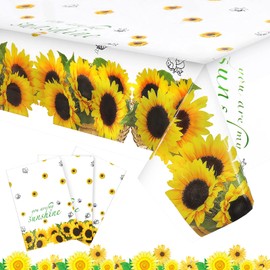 Sunflower Table Cover Sunflower Tablecloth Disposable Printed Plastic Tablecloth Birthday Party Tablecloth 43 x 71 Inches Sunflower Themed Birthday Party Decorations for Kitchen, Party(3 Pieces)