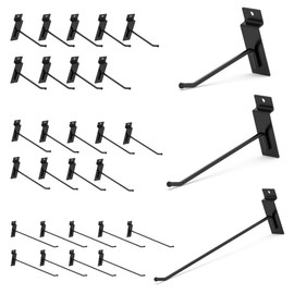 HUHOLE Black Slatwall Hooks 4 Inch, 6 Inch, 8 Inch, 30PC, Slat Wall Hanging Hooks, Metal Thick Slatwall Accessories for Garagre Tool Organization, Wall Storage, Retail Display, Workplace (4+6+8 Inch)