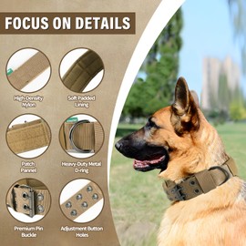 Heavy Duty Dog Collar, Tactical Dog Collar, Thick Dog Collar with Paracord Survival Bracelet, Heavy Duty Metal Buckle and Patches, Suitable German Shepherd, Pitbull, Rottweiler (Green, XL)