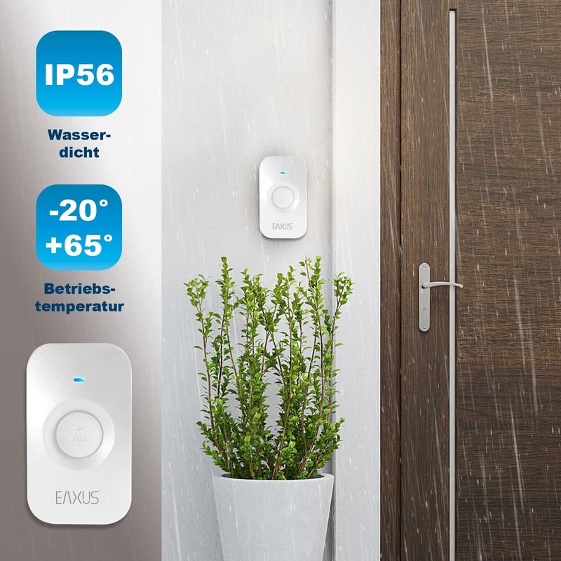Eaxus® Wireless Doorbell, 52 Melodies, LED Display, IP56 Waterproof, for
