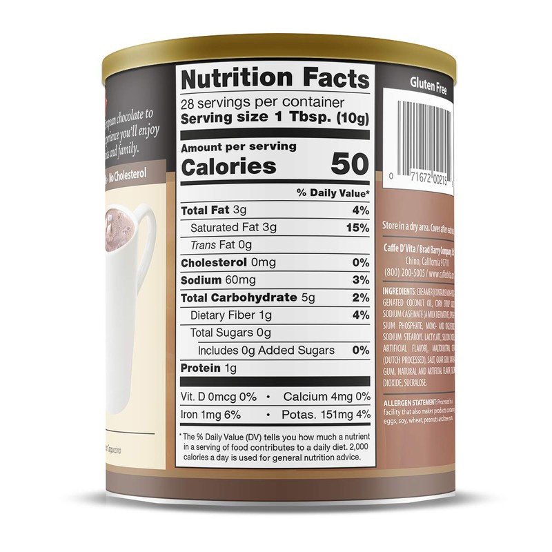 Caffe D'Vita Sugar Free Hot Cocoa Mix - Gluten Free,