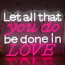 AEHEMNGZ Let All That You Do Be Done In Love Neon Sign 16.54’’*12.6’’ Adjustable White Pink Word Light Up Sign Usb Powered Jesus Led Light Sign for Bedroom Cafe Bar Hotel Wedding Church