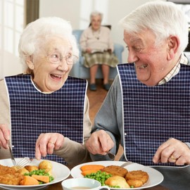 Adult Bib, Waterproof Bib, Dining Apron, Seniors Bib, Clothing Protection, Washable, with Press Studs, for Men and Women, Elderly Disabled, blue