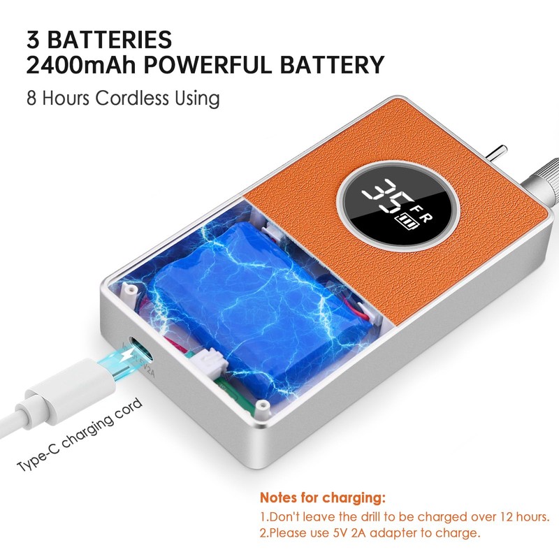 Kredioo Nagelfräser für Gelnägel Akku 35000 U/Min Elektrische Nagelfräser 2