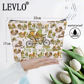 LEVLO Frog Toad Toad Toad Sat And Did Nothing Frog Sat With Him Make Up Bag with Zipper, Toad Sat Full, Cosmetic bag