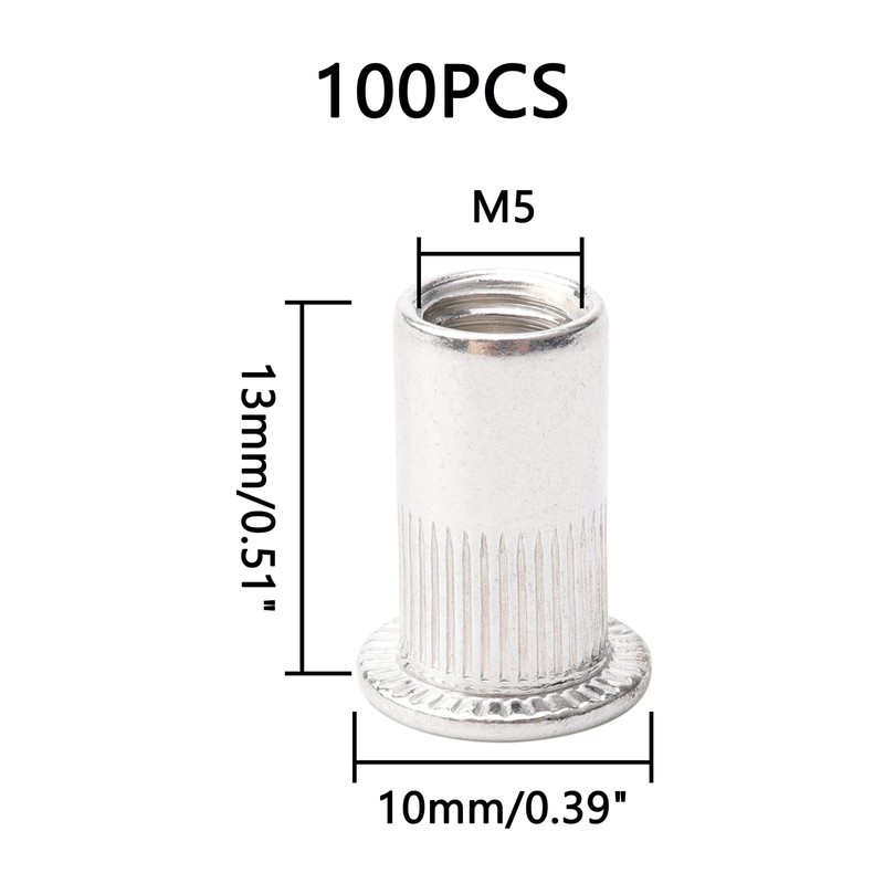 Rowiz 100 PCS M5 5mm Flat Head Aluminum Rivet Nut