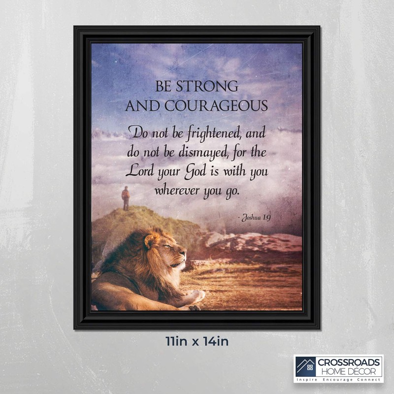 Be Strong and Courageous Lion Picture Frame, Religious Wall Decor,
