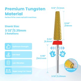 MagiBling 24mm Super Long 5 in 1 Tapered Barrel Nail Drill Bits, 3/32'' Safety Tungsten Carbide Bits, Two-way Rotation, Suitable for Manicure Pedicure Cuticle Gel Polishing, Grit: Fine