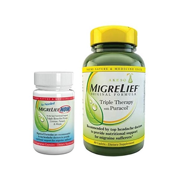 MigreLief® Nutritional Support Kit for Migraine & Headache Sufferers - MigreLief Original Daily Formula + MigreLief-Now Fast-Acting/As-Needed Formula - Supplement Bundle Pack - 1 Month Supply