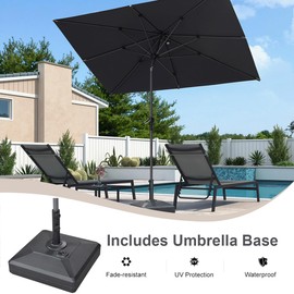 PURPLE LEAF 9' x 6' Rectangle Patio Market Umbrella with Base Outdoor Table Umbrellas Aluminum Frame Sun Shade with 8 Sturdy Ribs Tilt for Garden Deck Lawn Pool Gray