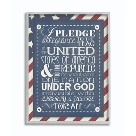 Stupell Industries Pledge of Allegiance with American Flag Background Grey Framed Wall Art, 11 x 14, Design by Artist Jo Moulton