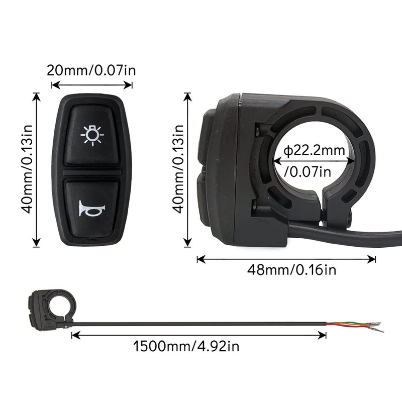 Electric Bike Light Horn Switch, 12‑72V 22.2mm/0.87in Scooter Handlebar Switch