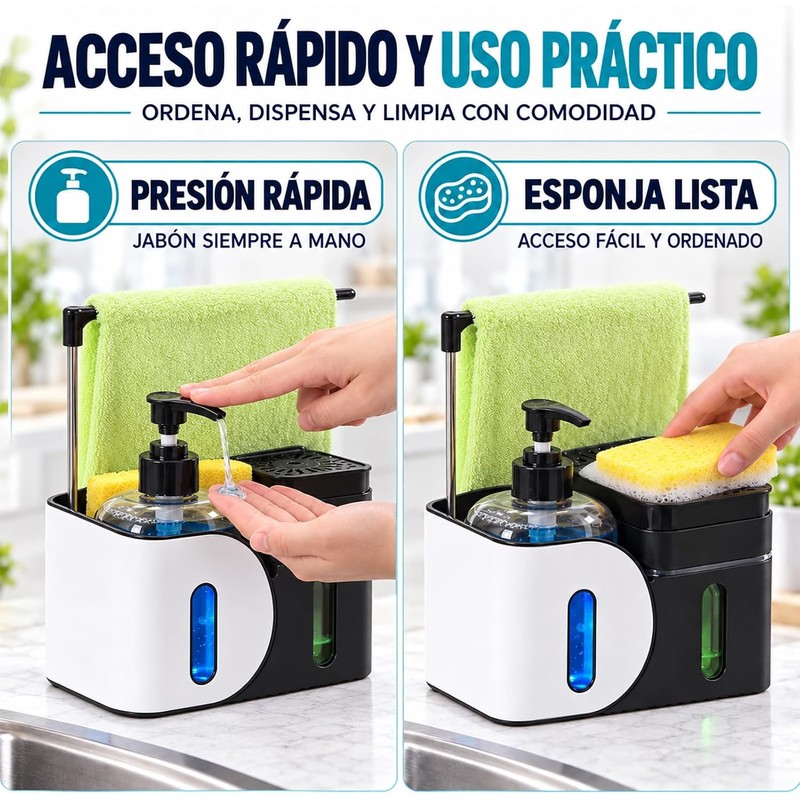Dispensador de Jabón para Cocina 4 en 1 con Soporte