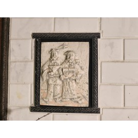 Handmade set of 4, Travertin looking hand made ceramic fat wimsical chef kitchen plaques