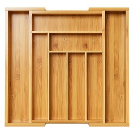 Pipishell Bamboo Expandable Drawer Organizer for Utensils Holder, Adjustable Cutlery Tray, Wood Drawer Dividers Organizer for Silverware, Flatware, Knives in Kitchen, Bedroom, Living Room(M-N)