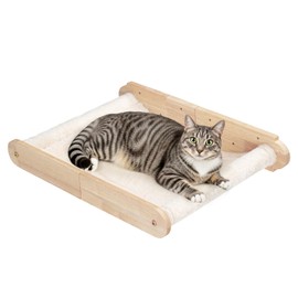 HOOBRO Wood Cat Wall Shelf, Cat Hammock and Wall-Mounted Bed Furniture with Soft Fabric, 18.9" L x 13.8" W, Easy to Install, Holds up to 40 lb, for Lounging, Playing, Sleeping, Natural NL03CS03N1