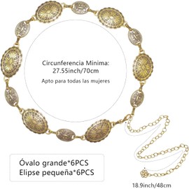 2 Piezas Cinto Vaquero Mujer de Metal, Cinturón Punk Plateado para Mujer, Cintos Occidental de Alta Gama con Accesorios Ovalados, Adecuado para Decorar Todo Tipo de Ropa
