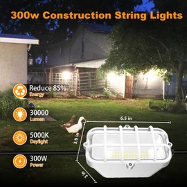 100ft LED Construction String Lights,Super Bright 300W 30000LM Waterproof IP67 Led String Work Lights, Construction Temporary Lights (Upgrad 100ft-10lights)