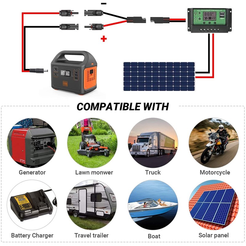 Dongge Solar Panel to SAE Adapter 10AWG Cable Conector Charger
