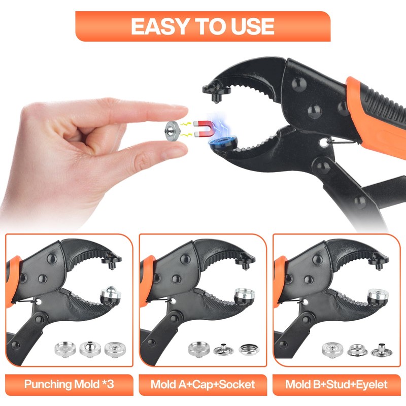Robust Push Button Tool with Pliers - Portable Eyelet Pliers