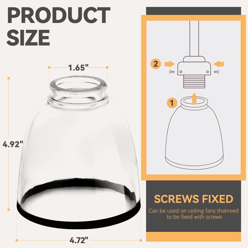 6 Pack Ceiling Fans Glass Shade Covers, Clear Glass Shade