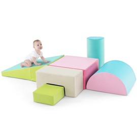 Costzon Toddler Climbing Toys, 6 Pieces Climb and Crawl Playset with PU Cover for Baby Crawling, Climbing & Walking, Indoor Foam Climbing Blocks for Toddlers 1-3 (Light Green)