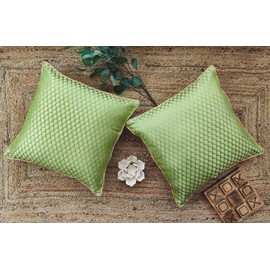 Craftbot Damask Throw Pillow Covers - Pack of 2 Faux Silk Brocade Decorative Pillows - Light Green Gold 18X18 Inch- Indian Jacquard Cover-Cover Only