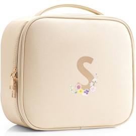 Vlando Organizador de cosméticos de viaje con separadores ajustables para brochas de maquillaje, niñas, mujeres, amigos, Blanco, Medium-Leather