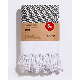 Luum® Set of 6 Hammam Guest Towels, Decorative Towels, Flannels, Face Cloth, Fabric Napkins, Cleaning Cloths, 100% Cotton, Quick-Drying, Lint-Free, Khaki, 33 x 33 cm, Gift Set Gifts for Women