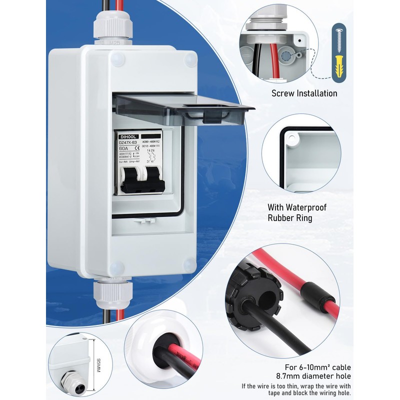 DIHOOL Solar Panel Disconnect Switch with IP65 Din Box, 60