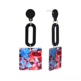 MALOYANVE Acrylic Earrings for Women Trendy Fashion Bohemian Retro Multicolor Mottled Resin Lightweight Geometric Hollow Dangle Drop Statement Post Earrings (Blue Square)
