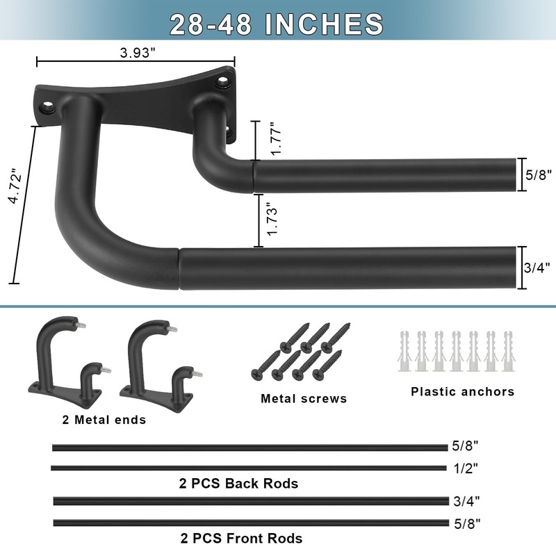 Yun Nephele Double Curtain Rods 28-48 Inch, Wrap Around, Room