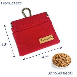 Raisingwell Dog Treat Pouch, Red Pocket Sized Pet Training Pouch, Cotton Fabric, Hand Free Dog Walking Bag with Carabiner, Self-Closing Pet Feed Snack Reward, for Puppy Travel or Outdoor Use