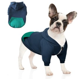 meioro Zipper Hooded Pet Clothing Dog Cat Clothes Cute Pet Clothing Warm Hooded French Bulldog Pug (XXL, Blue)