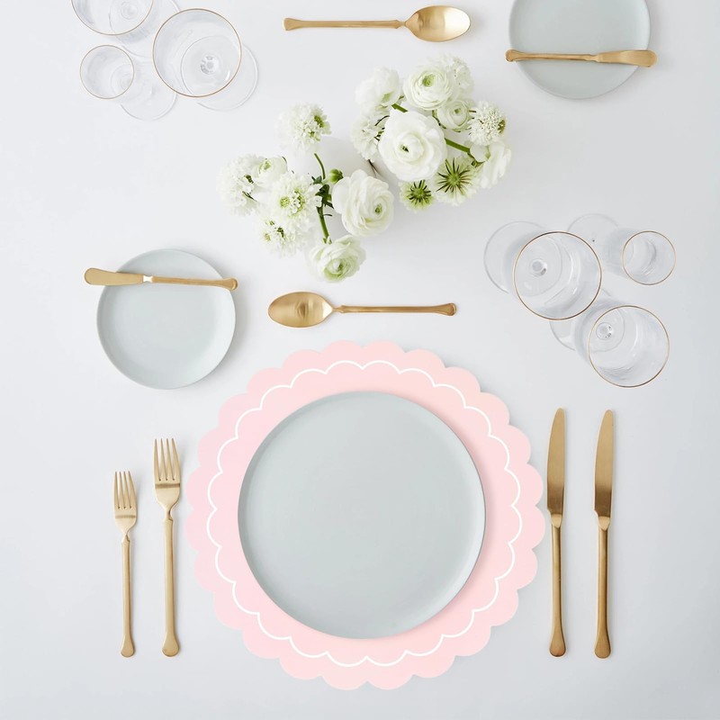 50pcs Pink Disposable Paper Placemats – Scalloped Round Table Place