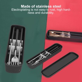 MOUMOUTEN Travel Cutlery Set, 3Pcs/Set Stainless Steel Paint Chopsticks, Fork, Spoon Cutlery Set, with Storage Box for Home, Restaurant and Gift(Black Silver)