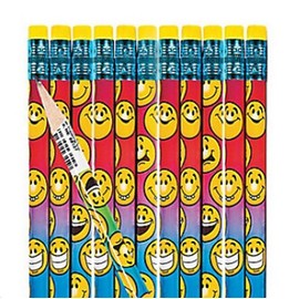 MunchieMoosKids Pack of 12 - Smile Face Pencils - Great Stocking Party Loot Bag Fillers